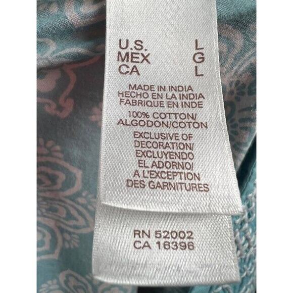 JH COLLECTION 3/4 SLEEVE TURQUOISE/WHITE/ FLORAL V-NECK COTTON TOP!! SZ LARGE - Picture 7 of 9